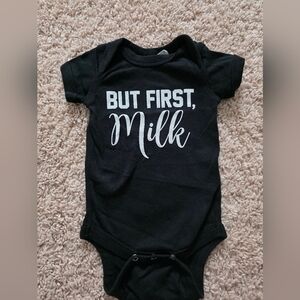 Black Baby Onesie - "But First, Milk"
